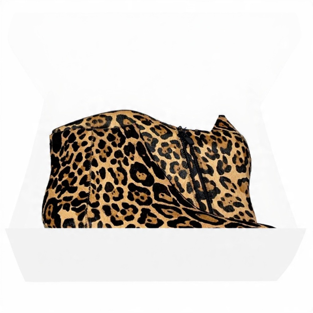 Brand New Women Calvin Klein Leopard print fur pointy toe, 2 inch heel booties!